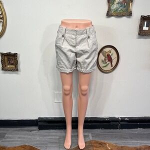 vintage Burberry Brit Women's Size 2 Cotton Linen Cuffed Shorts Stone Khaki